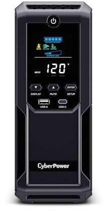 CyberPower BRG1500AVRLCD2 Intelligent LCD UPS Battery Backup and Surge Protector, 1500VA/900W, 12 Outlets 2 USB Ports, AVR, Mini-Tower, UL Certified, 5-Year Warranty
