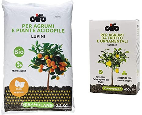 Cifo Lupini per Agrumi e piante Acidofile 2,5 kg & Concime idrosolubile per agrumi da frutto e ornamentali 600 g
