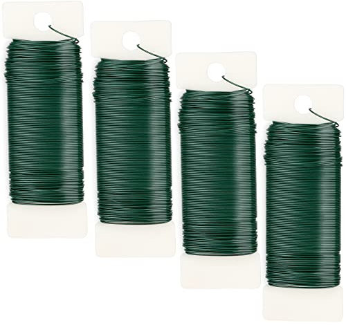 Febwind 4 Rolls Green Floral Wire - 152 Yards, 22 Gauge, Flexible, for Flower Arrangement, Garland, Wreaths, Plant Crafts