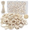 RUBY 126 Stück Holzperlen Makramee Set, DIY Holzringe zum Basteln, Holzkugeln mit Loch Kit Enthält 110 Holzperlen Natur, 15Holzringe Makramee Zubehör