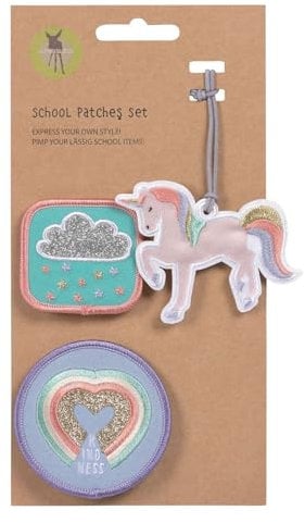 LÄSSIG Anhänger und Patches Set (3 Stk.) mit Druckknopf/School Patches Set Unicorn glitter