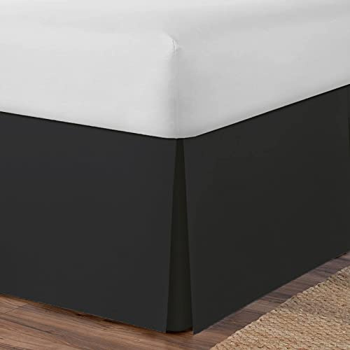 Volant-Bettlaken für Doppelbett, Bettgestell, Wickelbox, plissierter Boden, Volant, Bettlaken für Doppelbett, Volant, Mikrofaser, weich, gebürstet, pflegeleicht, schwarz, 150 x 190 + 35 cm