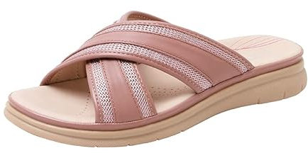 Plat Mules Sandales Femmes Été Ceinture Croisée Nu-Pieds Pantoufles Doux Confortable Slip-on Plage Chaussons Taille 35-42 EU (35,Rose 1)