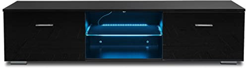 ZYMEN LED-TV-Tische für Wohnzimmer, 57-Zoll-TV-Schrankständer, Möbel-TV-Einheitshalterung mit 2 Schubladen und Glasregalen (Farbe: Schwarz) Commemoration Day