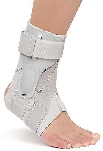 Ankle Support Brace with Side Stabilizers and Cross Auxiliary Fixing Belt Strength Protection for Sports Injury Recovery Ankle Sprain, Arthritis, Strain, Fatigue, Foot Pain Relief 1 Piece Grey (S)