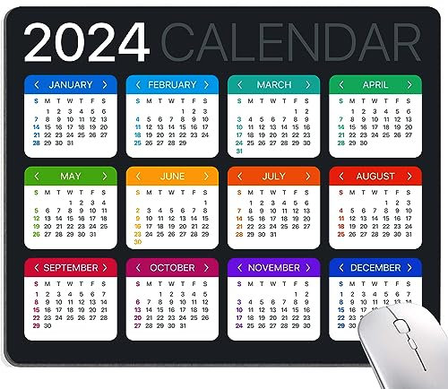 Armanza Mouse Pad, 2024 Calendar Mouse Pad, Square Computer Mouse Pads with Personalized Calendar Design, Washable Mouse Mat, Office Home Gaming Non-Slip Rubber Base Mousepad