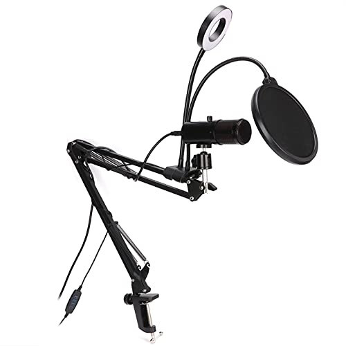Plyisty USB-Mikrofon mit RGB-Pegelanzeige, Laufwerksfrei mit Halterung und Aufhellleuchte, EIN-Tasten-Stummschaltung, PC-Kondensatormikrofon-Kit mit Nierencharakteristik (A6S mit