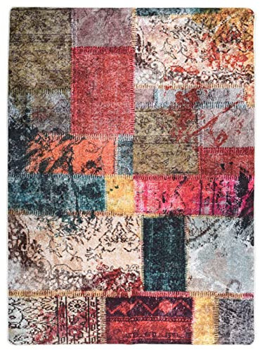Homgoday Waschbarer Teppich Patchwork, 120 x 180 cm, mehrfarbig, rutschfest, Küchenläufer für Flur, Wohnzimmer, Teppiche für Schlafzimmer