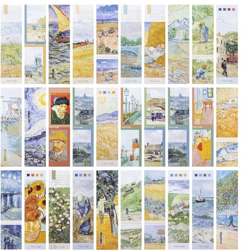 AVECMOI Papier Lesezeichen Set, Van Gogh Ölgemälde Serie, Lesegeschenke für Kinder, Erwachsene und Buchliebhaber, 30er-Set, 15 x 4 CM