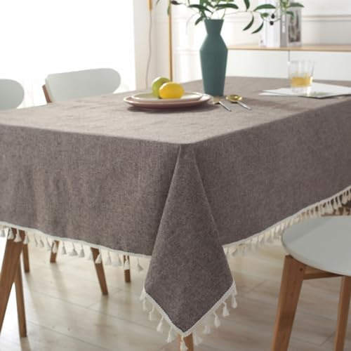 Mesnt Tischwäsche Modern, Baumwolle Leinen Einfarbig Tischtuch für Esszimmer, Garten, Party, Hochzeiten oder Haushalt, Kaffee, 120 x 160 cm