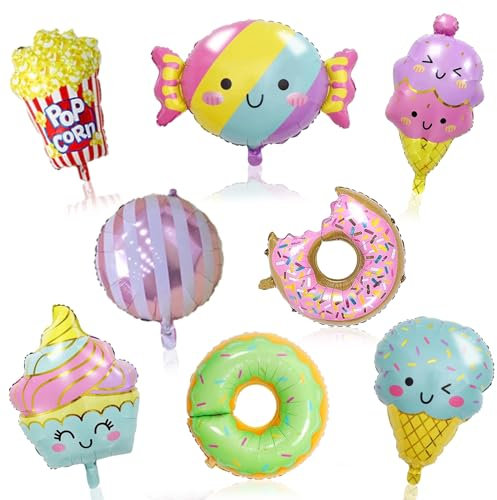 Donut Folienballons Set, 8 Stücke Dekoration Luftballons, Helium Ballon für Kinder Geburtstag Party, Party Dekoration