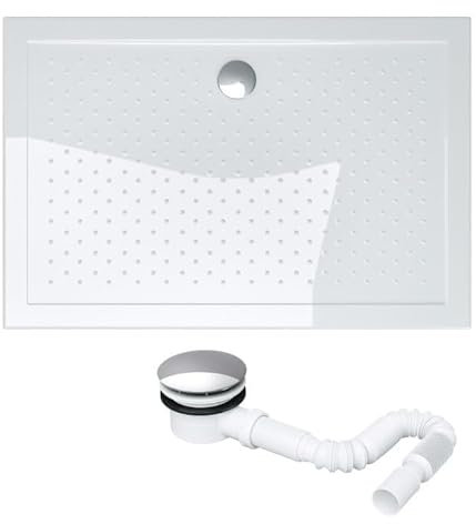 doporro Duschwanne 80x110 Duschtasse Lucia02 inkl. Ablaufgarnitur aus Acryl Weiß mit Anti-Rutsch Profil DIN-Anschlüsse auch für bodenebene Montage geeignet