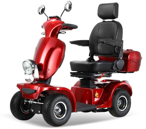 BSYS Elektromobil-Mobilitätsroller mit 4 Rädern-Seniorenmobil-max. Belastung 150 kg-Elektromagnetische Bremse-45cm Kapitänssitz -Kostenlose Geschwindigkeitsanpassung (Rot-15)
