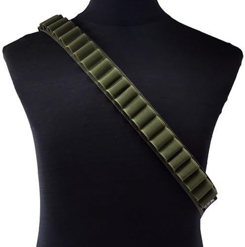 Gunyoo Cinturón para Cartuchos de Escopeta 27 Cartuchos Calibre 12 o 20 Cinturón para Cartuchos de Escopeta Ajustable táctico con Hebilla de liberación rápida para Caza Tiro Deportivo (Verde)