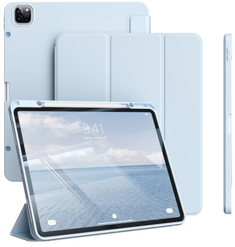 GKABXY Funda para iPad Pro 12.9 6/5/4.Generación, TPU Flexible Parte trasera con Soporte para Lápiz para iPad Pro 12.9 2022/2021/2020, Soporte Lápiz 2 Carga, Auto Dormir/Despertar, Azul Cielo