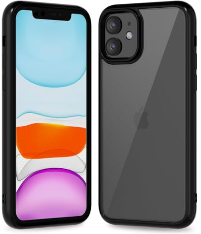 oakxco Thin Slim Clear case for iPhone 11, Transparent Hybrid Hard Shell Plastic & Soft Silicone Rubber Bumper, Non-Yellow Acrylic Protective Lightweight Cover for Women, Black