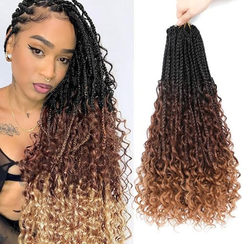 Boho Goddess Crochet Box Braids Hair Extensions for Black Women - 22 Inch 8 Packs with Curly Ends (1B/33/30)