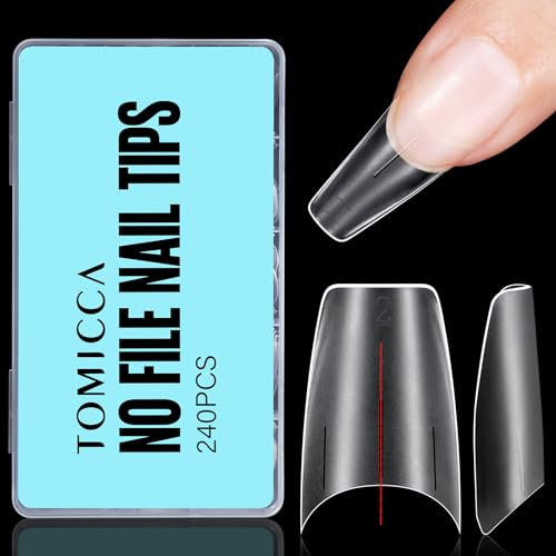 TOMICCA 240 Pièces Demi Capsules Americaine Ongles, Ballerine Moyenne Acrylique Français Faux Ongles Pointues Extension Autocollants pour les studios de manucure & Home Nail Art, 12 tailles
