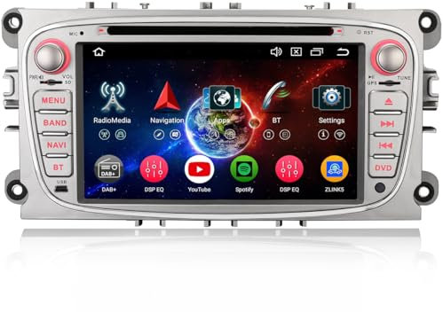 Erisin 7 inch 8-Core Android 14 Car Stereo with Sat Nav CD Player 4+64GB for Ford Focus Mondeo S-Max C-Max Galaxy Support Bluetooth 5.0 CarPlay Android Auto DAB+ Wifi GPS DSP USB Radio