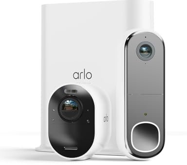 Arlo Ultra 2 4K Security Camera Outdoor and FHD Video Doorbell Wireless, 4K UHD, Wireless CCTV, Night Vision, Spotlight, 2-Way Audio, 1 Bullet Cam with Doorbell, Free Trial of Arlo Secure, White