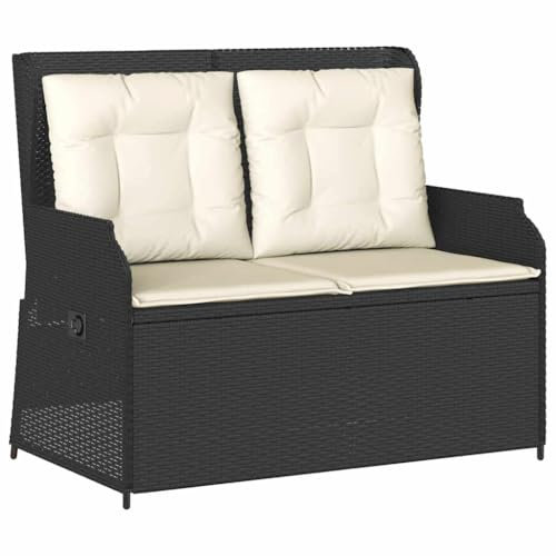 vidaXL Gartenbank, Sitzbank mit Kissen Verstellbare Rückenlehne, Bank Stahlrahmen für Garten Terrasse, Parkbank Gartenmöbel, Schwarz Poly Rattan