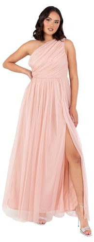 Anaya with Love Damen Womens Ladies Maxi One Cold Shoulder Dress with Slit Split Sleeveless Prom Wedding Guest Bridesmaid Ball Evening Gown Kleid, Peach Blush, 38