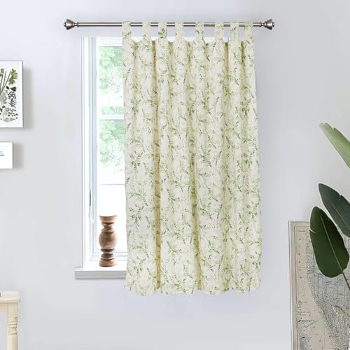 Viste tu hogar Cortina Cocina de Hojas Verde, Estilo Español con Tirantes, Tela Opaca Máxima Privacidad, Ideal para Ventanas de Cocina, 70% Algodón 30% Poliester, 140x145cm