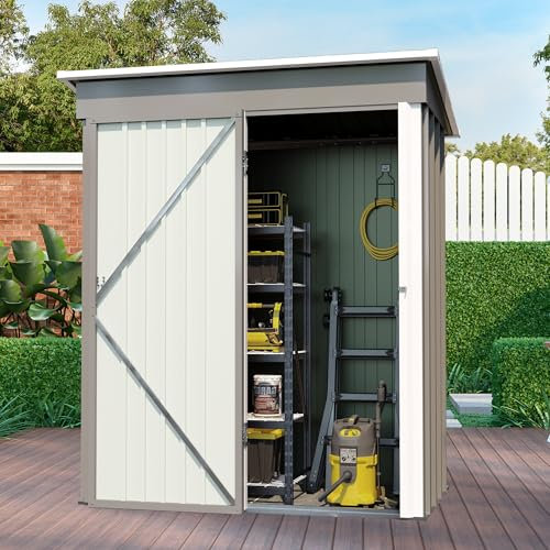 Casetta da giardino in metallo con tetto spiovente, capanno degli attrezzi in metallo, capanno per attrezzi da giardino, tetto spiovente, capanno per esterni, capanno per attrezzi con inclinato,
