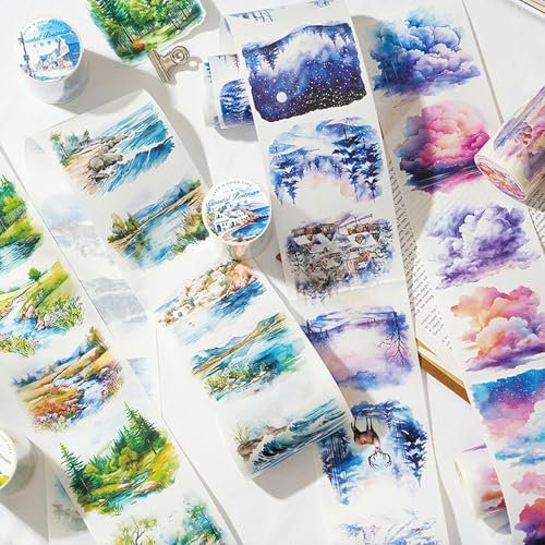 Arpaper Washi Tape Stickers Set,4 Rolls Scrapbooking Zubehör Stickers,Forest Aesthetic Sticker Decorative for Journal,Bullet Journal Zubehör,Photo Album,Notebook(Human world scenery Series)