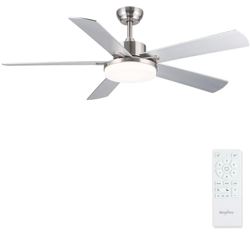Newday 132cm Ventilador de Techo con Luz y Mando Plata, Ventilador de Techo con Lampara Regulable y 5 Aspas Grande, Motor DC Silencioso, 6 Velocidades, Patrones de Sueño para Dormitorio Terraza Salon