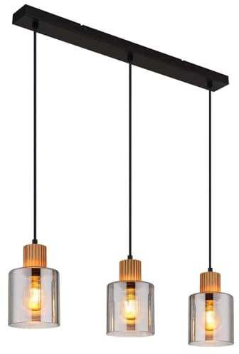 GLOBO LIGHTING Pendant Light Living Room Lamp 3-Bulb Wooden Lamp Glass Smoke H 120 cm