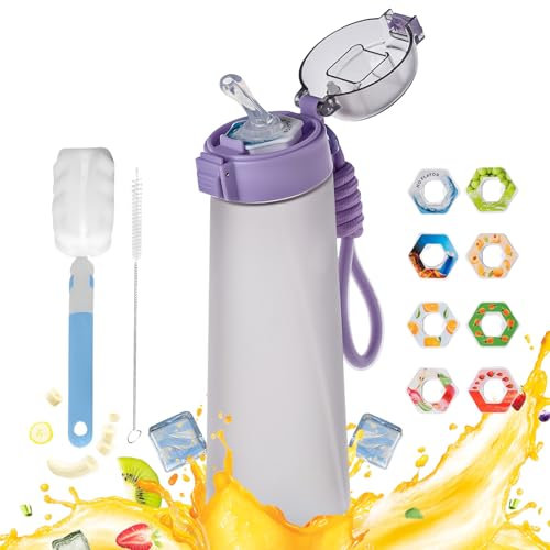 XPSSJMU Air Gourde Up 800 ml Senza Zucchero con 8 Anelli di Gusto Diverso, Bottiglia Tritan Alimentare profumata per Sport, Ideale per Ufficio, Viaggi e Fitness (Nero Smerigliato)