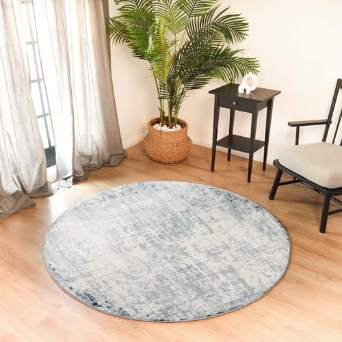 Livabliss Utrecht Abstract Rug - Area Rugs Living Room 160 cm, Dining Room, Lounge, Kitchen, Bedroom - Modern Marble Large Rug, Soft Luxurious Easy Care Medium Pile, Navy Blue, Grey and Ivory