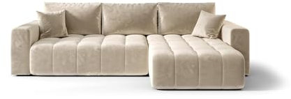 BEDANTE Ecksofa mit Schlaffunktion und Bettkasten Milo L-Form Eckcouch für Wohnzimmer Couch mit Schlaffunktion Couchgarnitur Sofa Ausziehbares Schlafsofa (Creme, Ottomane Rechts)