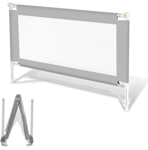 Ikodm Bettgitter Klappbar 150cm, Bettschutzgitter Höhenverstellbar von 68-95cm, Rausfallschutz Bett, Kinderbettgitter für Kinder, Babybettgitter Einfach zu Montieren, Grau