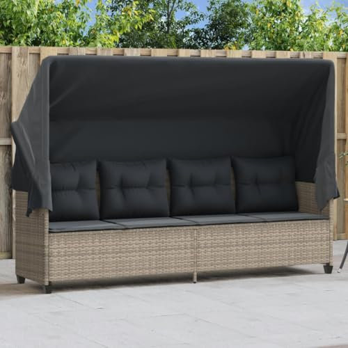 Fasba Gartenlounge Rattan, Balkon Lounge Klein, Sonnenliege, Gartensofa mit Dach, Outdoor Sofa, Balkonmöbel, Garten Loungemöbel Set, Kissen/ 368340