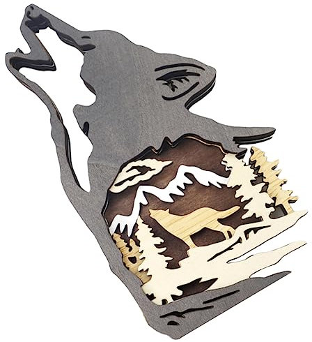 GRIRIW Holzwolf Figur aus Synthetischem Material mit Rustikalem Design und Dekorativem Effekt Schreibtischdekoration fürs Büro und Gartenwand
