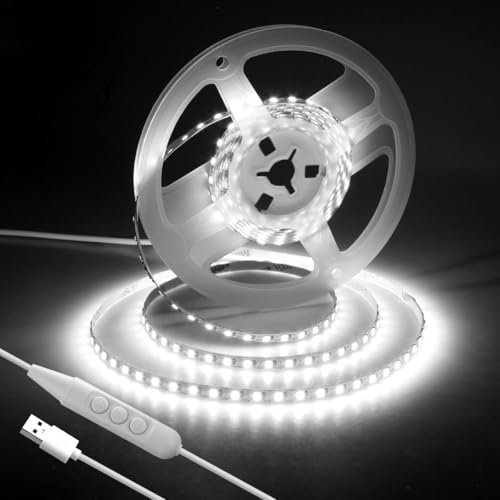 Aclorol 5V 3M USB LED Strip Light White TV Backlight Ultra Bright Dimmable LED Light Strip with 150CM USB Powered Cable for Stairs Wardrobe 3D Printer Bar Cabinet DIY Lighting Projects 5mm Width