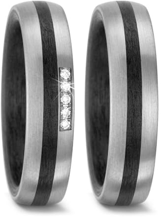 Blue Moon Diamonds Paar Eheringe Trauringe, Titan Carbonringe mit Zikonia, Partnerringe, Antragsringe, Hochzeitsring (Gravur/Etui) | 3952