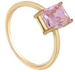 Ringe Damen Gold, Promise Ring for Women Rosa Rechteckiger, im Labor Hergestellter Morganit 18K Gelbgold Größe 54 (17.2)