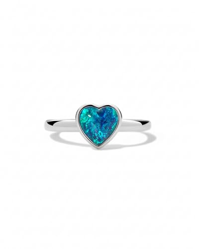 Liberty Angels Australischer Opal-Herzring für Damen & Mädchen - Handgefertigt aus 925 Sterling Silber mit 18K Weißgold-Beschichtung - Echtes Edelstein-Schmuckgeschenk für täglichen Gebrauch
