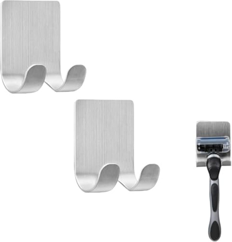 QHFlashbuy Porte Rasoir Douche en Acier Inoxydable,2 Piéces Support de Rasoir Crochets,Crochet de Rasoir Multi-Usages,Salle De Bain Et Cuisine Porte-Serviette Sans Percer