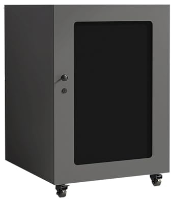 HiFi Rack Medienschrank mit atmungsaktiver Netztür und Schloss, Stereo-Ständer mit Kabelmanagement und Rädern, Plattenspieler-Ständer für Heim-TV (Grau, 3 Etagen)