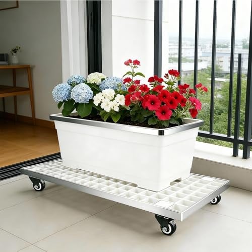 Laohucai Support pour Plantes en Pot Robuste avec roulettes, Base rectangulaire pour jardinière, Chariot Industriel en Fibre de Verre pour Pots de Fleurs, pour Les Jardins et Les balcons(50x35cm)
