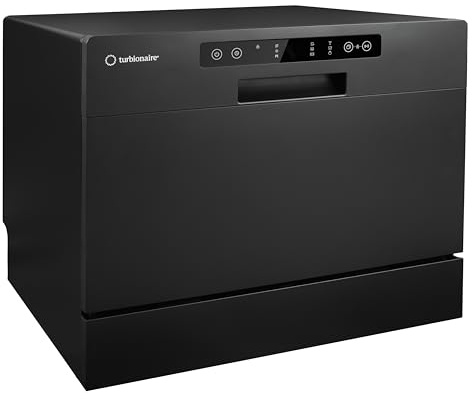 Lavastoviglie compatta Turbionaire AVA 6 TPDSAVA6CTB, 6 coperti, 6 programmi, Classe D, modalità Eco, addolcitore d’acqua, lavaggio 360°, funzione Restart, 55 cm, Nero opaco.