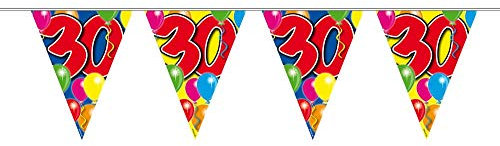 Folat 04545 30. Geburtstag Wimpelkette mit Balloons-bunt-10 m, bunt