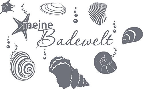 GRAZDesign Wandtattoo Bad Badewelt mit Muscheln Meer | Türaufkleber für Badezimmer, Wellnes - 48x30cm / 071 grau
