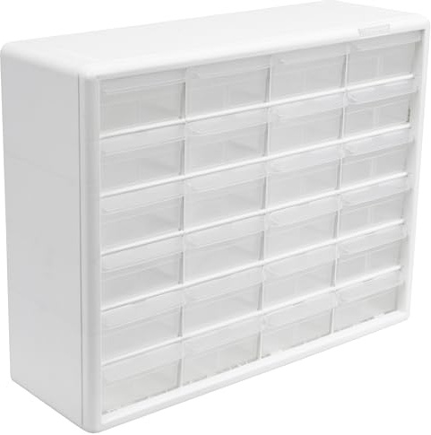 Akro-Mils 24-Drawer Plastic Drawer Storage Cabinet for Garage Organization, Bead Organizer, Lego Storage, Teacher Toolbox, Makeup Organizer and More, 20x6x16 Inch, White
