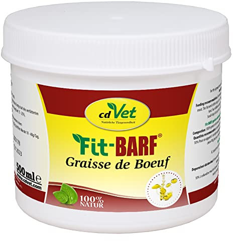 cdVet Fit-BARF Rinderfett 500 ml - BARF Nahrungsergänzung mit reinem Rinderfett zur Gesundheit von Leber, Nieren, Haut und Stoffwechsel von Hunden und Katzen