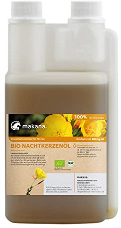 Makana Bio Nachtkerzenöl für Pferde, nativ gepresst und 100% rein, 500 ml Dosierflasche